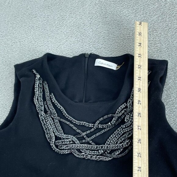 Calvin Klein Black Sleeveless Chain Neckline Dress Size 12 Rayon Blend 5522 - Picture 6 of 9